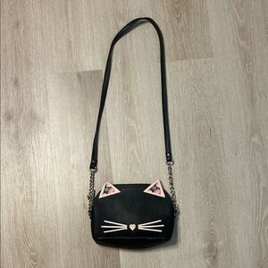 Luv Betsy Johnson Black Faux Leather Cat Crossbody Purse